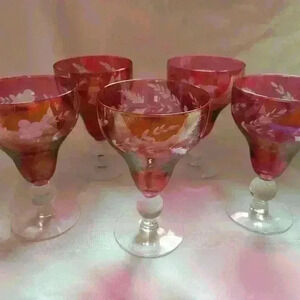 Set of 5-Ruby Flash Etched Goblets